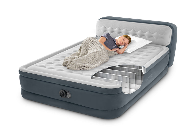 Load image into Gallery viewer, Intex® Dura-Beam Deluxe Ultra Plush Headboard Queen Airbed with Built-In Pump 1.52m x 2.36m x 86cm
