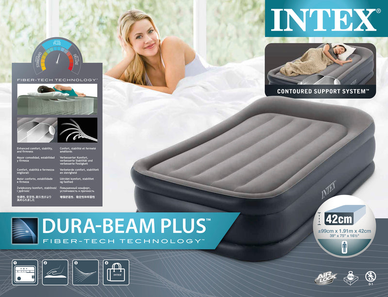Load image into Gallery viewer, Intex Twin Deluxe Pillow Rest Airbed with Fiber Tech &amp; Built In Pump
