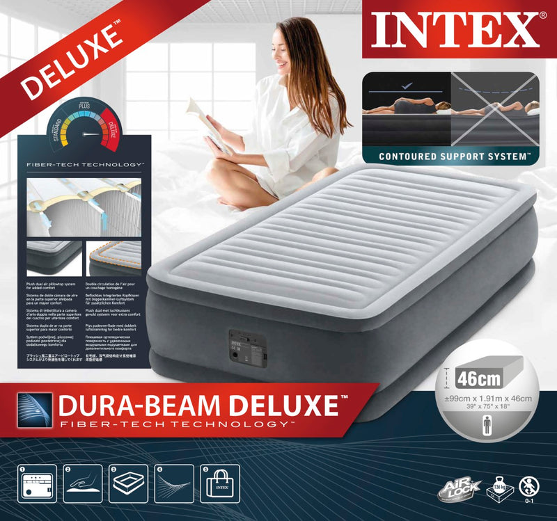 Load image into Gallery viewer, Intex® Dura-Beam Deluxe Comfort Plush 99cm x 1.91m x 46cm High Single Airbed with Built-In Pump

