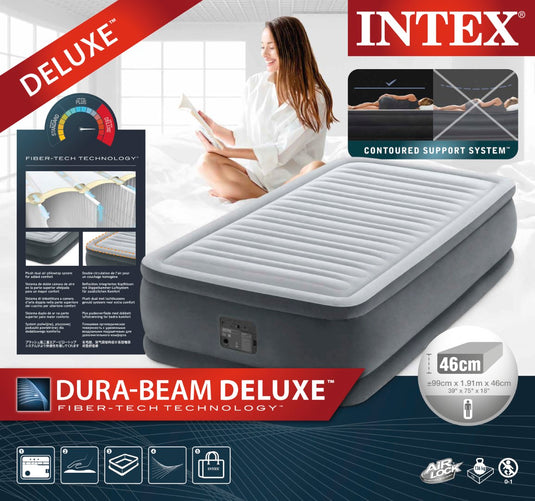 Intex® Dura-Beam Deluxe Comfort Plush 99cm x 1.91m x 46cm High Single Airbed with Built-In Pump